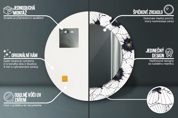 Miroir rond imprimé Composition de fleurs linéaires