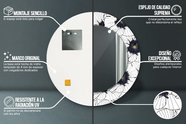 Miroir rond imprimé Composition de fleurs linéaires