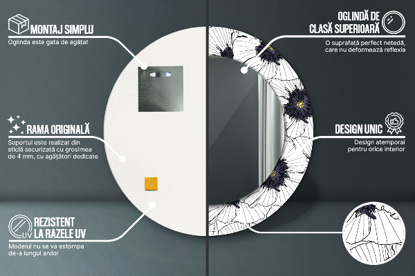 Miroir rond imprimé Composition de fleurs linéaires