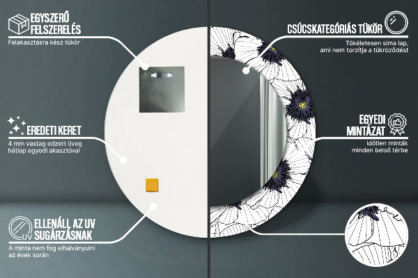 Miroir rond imprimé Composition de fleurs linéaires