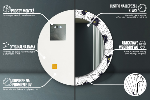 Miroir rond imprimé Composition de fleurs linéaires