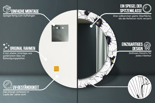 Miroir rond imprimé Composition de fleurs linéaires