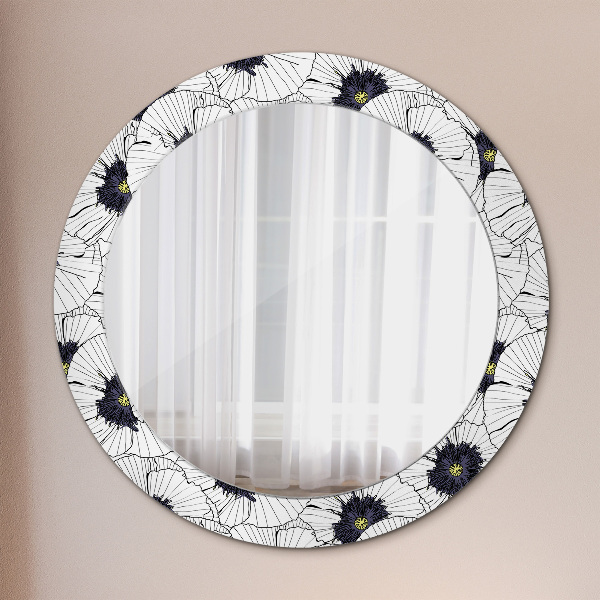 Miroir rond imprimé Composition de fleurs linéaires