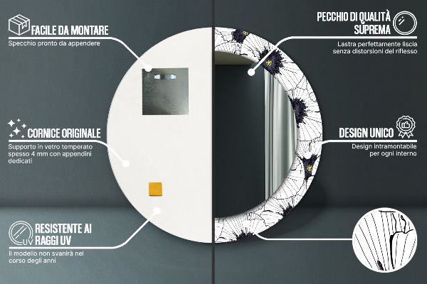 Miroir rond imprimé Composition de fleurs linéaires