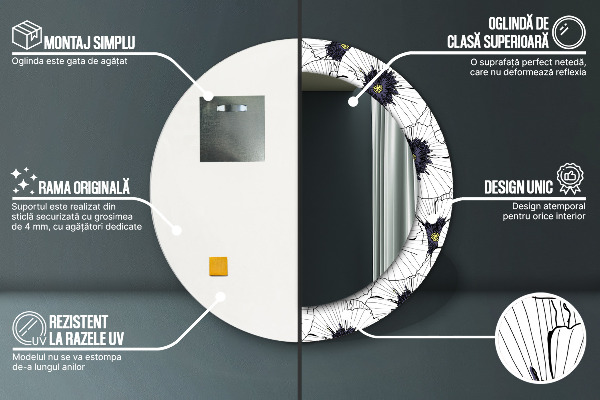 Miroir rond imprimé Composition de fleurs linéaires