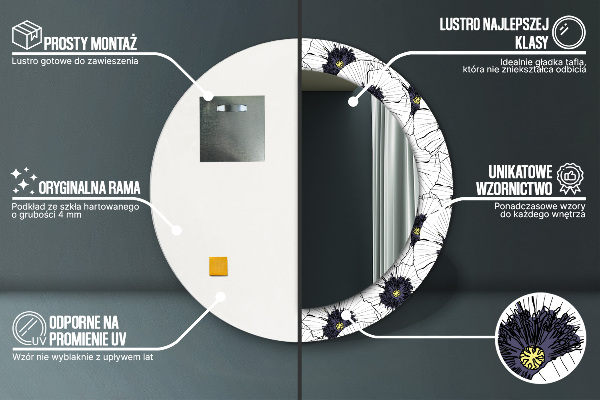 Miroir rond imprimé Composition de fleurs linéaires
