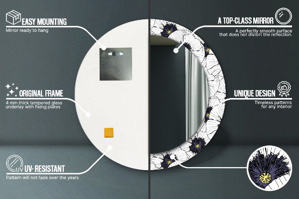 Miroir rond imprimé Composition de fleurs linéaires