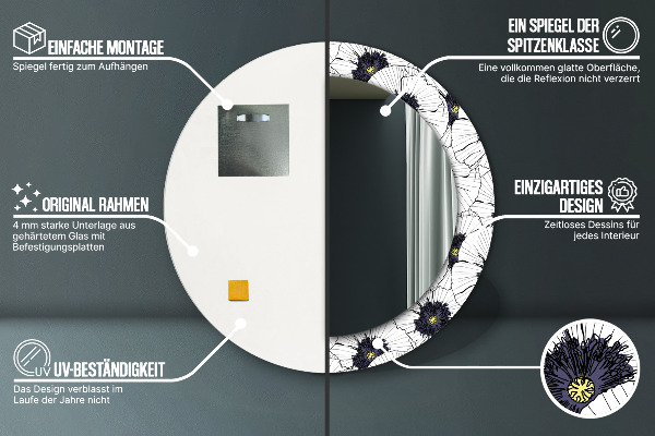 Miroir rond imprimé Composition de fleurs linéaires