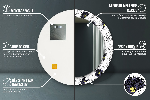 Miroir rond imprimé Composition de fleurs linéaires