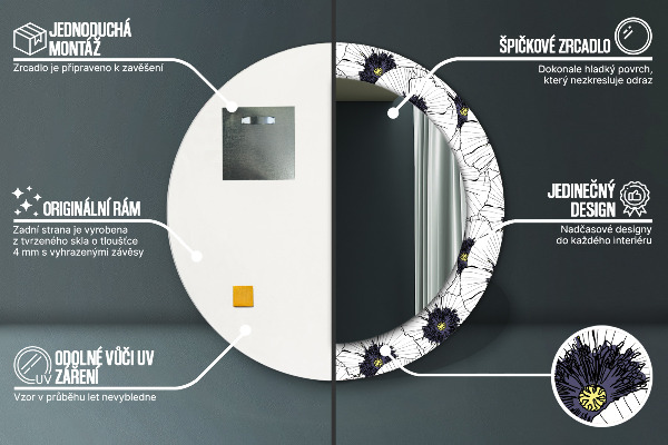 Miroir rond imprimé Composition de fleurs linéaires