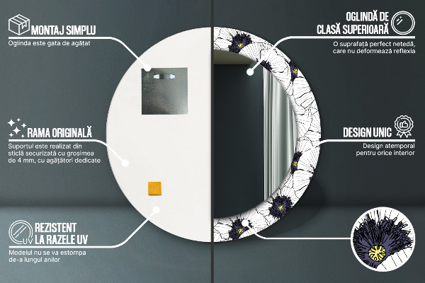 Miroir rond imprimé Composition de fleurs linéaires