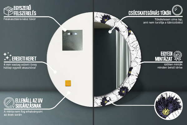 Miroir rond imprimé Composition de fleurs linéaires