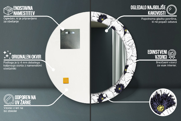 Miroir rond imprimé Composition de fleurs linéaires
