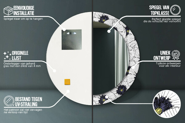 Miroir rond imprimé Composition de fleurs linéaires