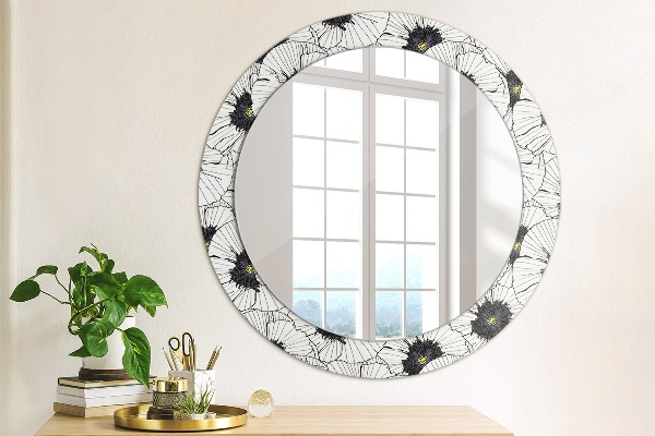 Miroir rond imprimé Composition de fleurs linéaires