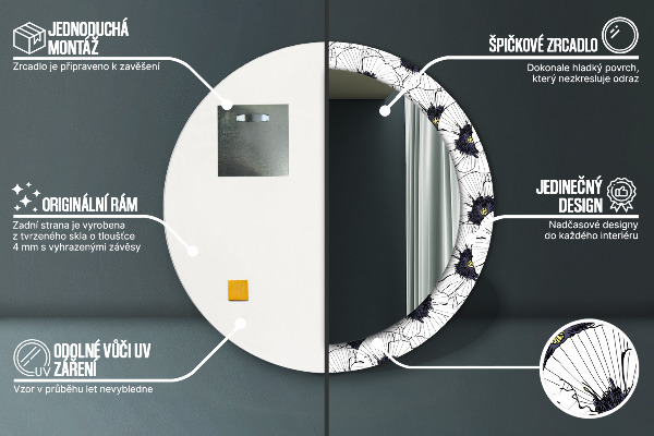 Miroir rond imprimé Composition de fleurs linéaires