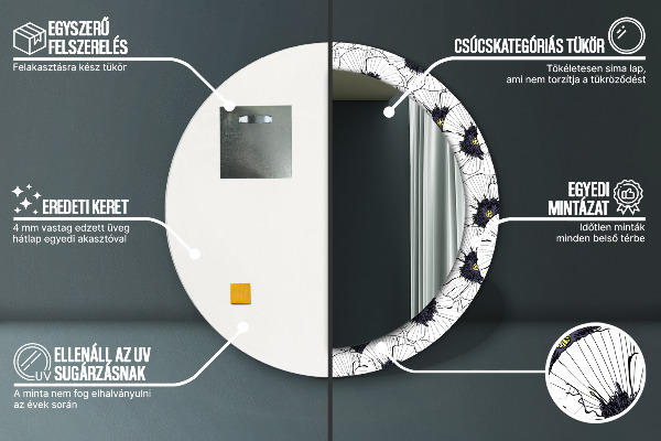Miroir rond imprimé Composition de fleurs linéaires