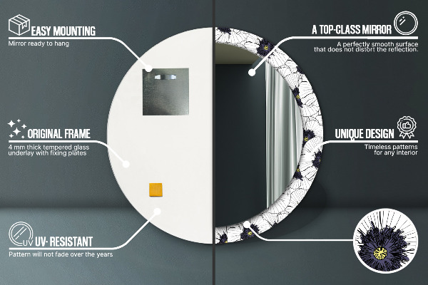 Miroir rond imprimé Composition de fleurs linéaires