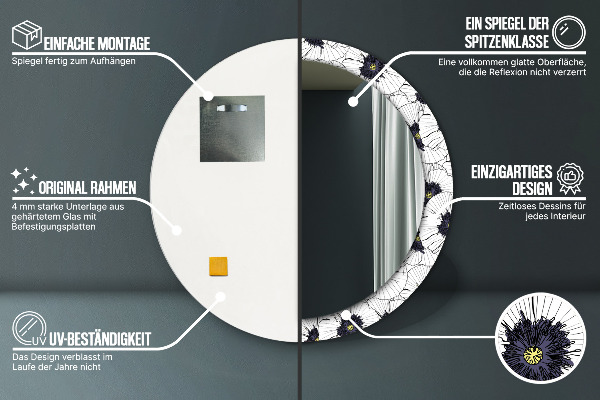 Miroir rond imprimé Composition de fleurs linéaires