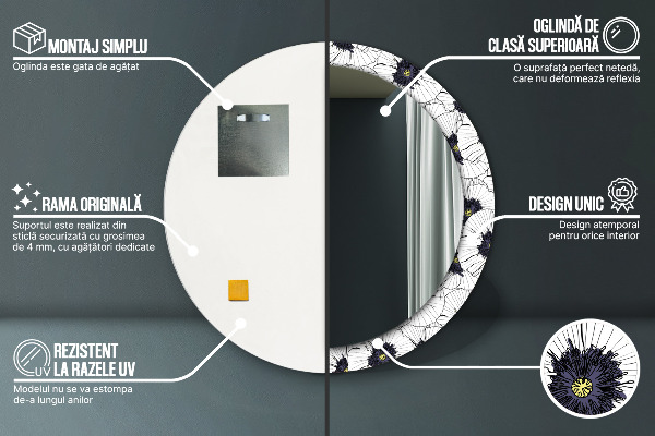 Miroir rond imprimé Composition de fleurs linéaires