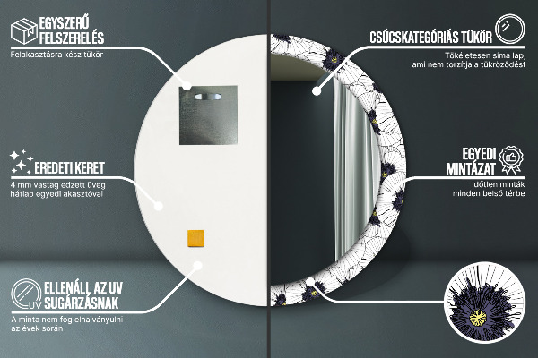 Miroir rond imprimé Composition de fleurs linéaires