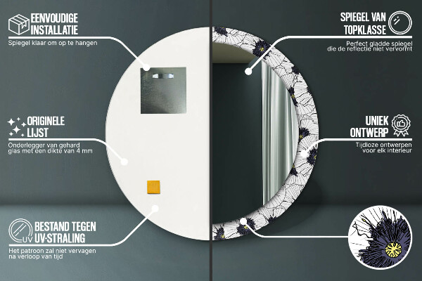 Miroir rond imprimé Composition de fleurs linéaires