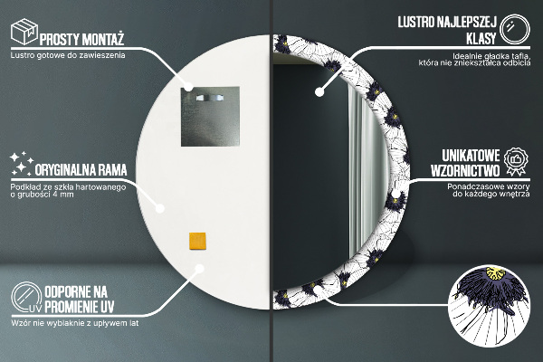 Miroir rond imprimé Composition de fleurs linéaires