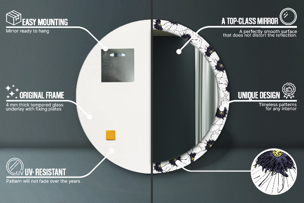 Miroir rond imprimé Composition de fleurs linéaires