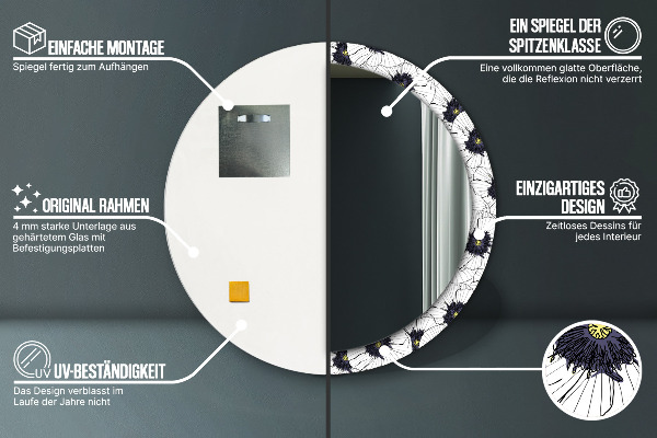 Miroir rond imprimé Composition de fleurs linéaires
