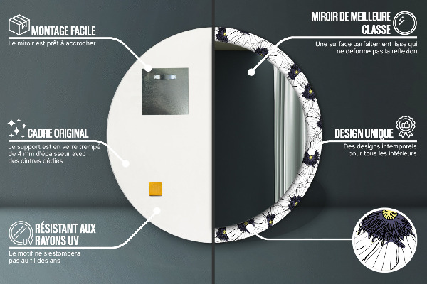Miroir rond imprimé Composition de fleurs linéaires
