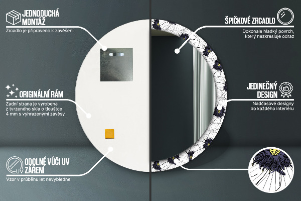 Miroir rond imprimé Composition de fleurs linéaires