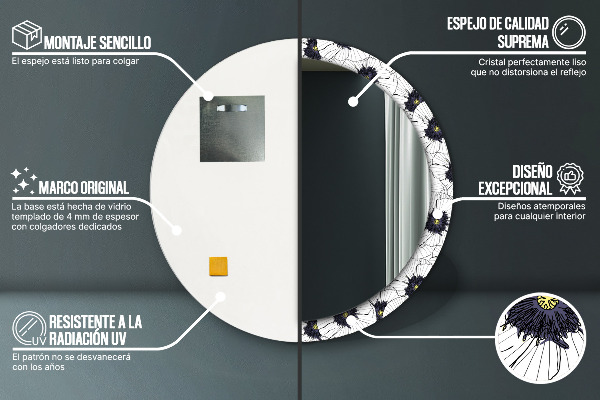 Miroir rond imprimé Composition de fleurs linéaires