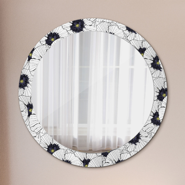 Miroir rond imprimé Composition de fleurs linéaires