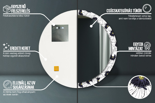Miroir rond imprimé Composition de fleurs linéaires