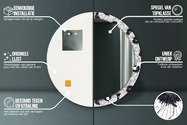 Miroir rond imprimé Composition de fleurs linéaires
