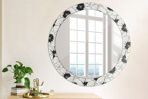 Miroir rond imprimé Composition de fleurs linéaires