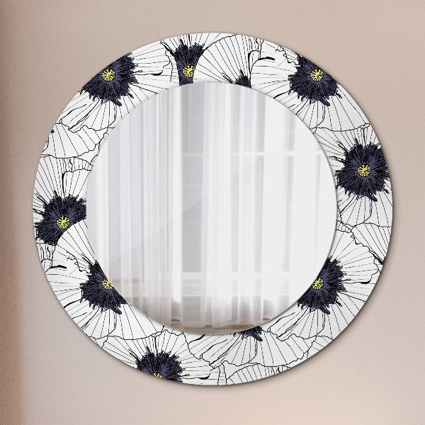 Miroir rond imprimé Composition de fleurs linéaires