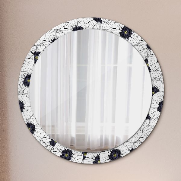 Miroir rond imprimé Composition de fleurs linéaires