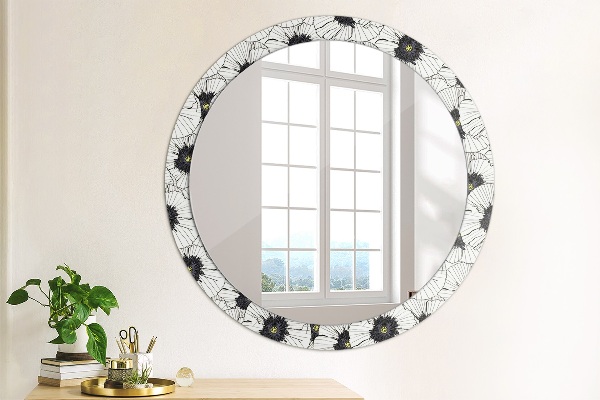 Miroir rond imprimé Composition de fleurs linéaires