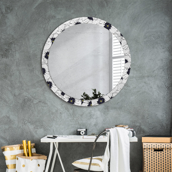 Miroir rond imprimé Composition de fleurs linéaires