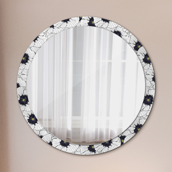 Miroir rond imprimé Composition de fleurs linéaires
