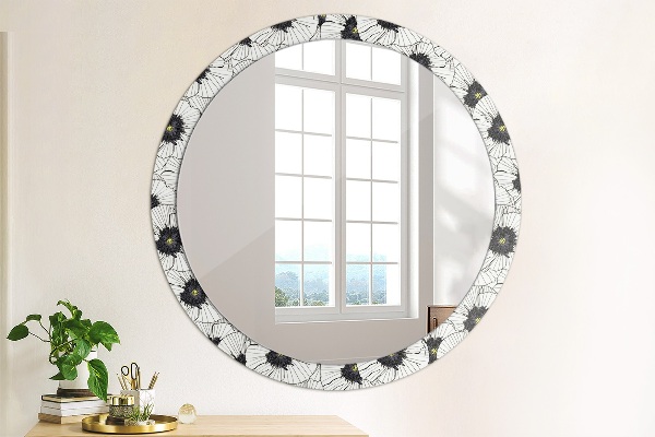Miroir rond imprimé Composition de fleurs linéaires
