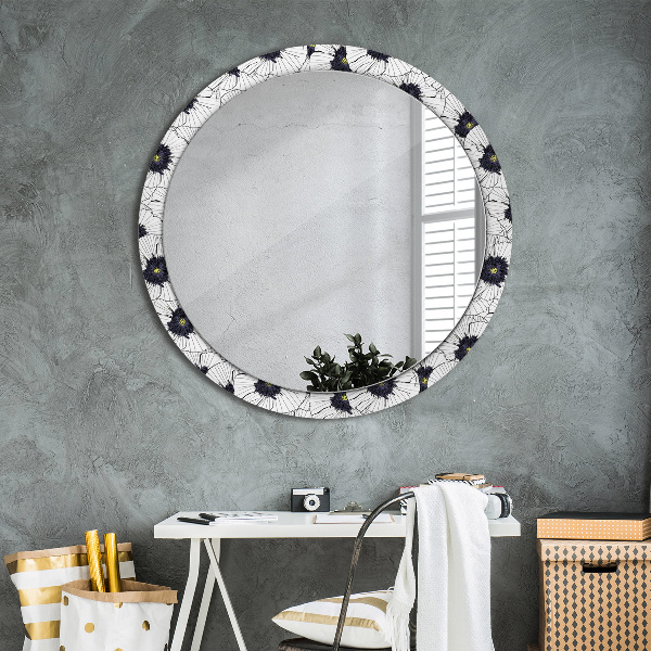 Miroir rond imprimé Composition de fleurs linéaires