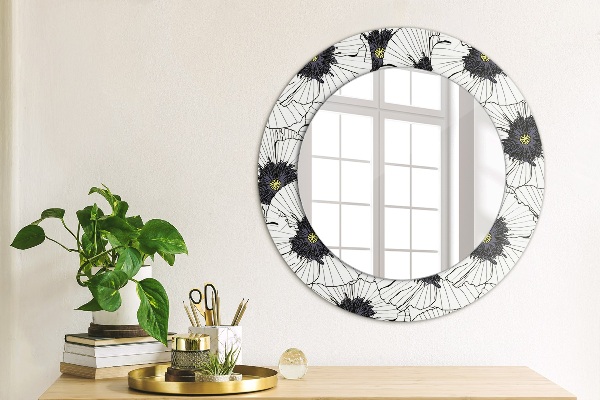 Miroir rond imprimé Composition de fleurs linéaires