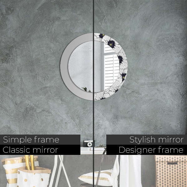 Miroir rond imprimé Composition de fleurs linéaires