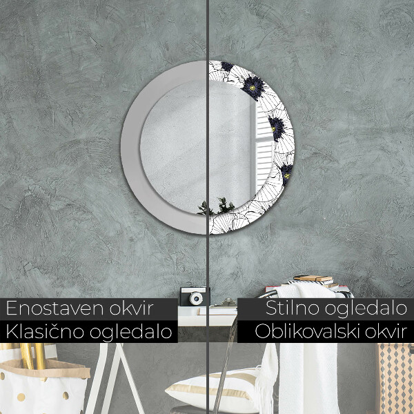 Miroir rond imprimé Composition de fleurs linéaires