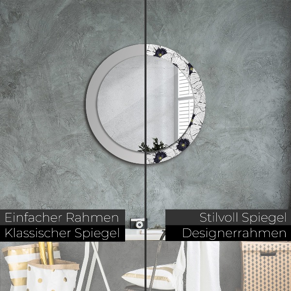 Miroir rond imprimé Composition de fleurs linéaires