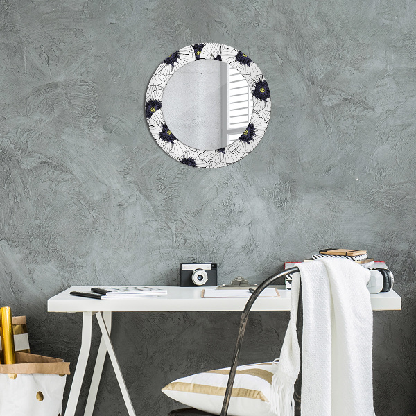 Miroir rond imprimé Composition de fleurs linéaires