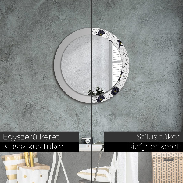 Miroir rond imprimé Composition de fleurs linéaires