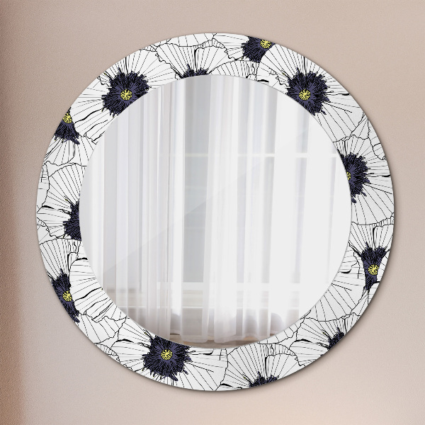 Miroir rond imprimé Composition de fleurs linéaires